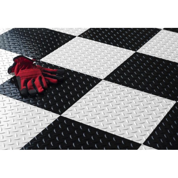 Garage Floor Tiles Diamond Tread 24, Raceday Self Stick Vinyl Garage Floor Tiles